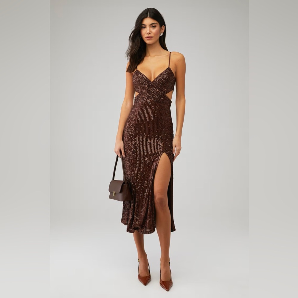 Saylor Harmonie Dress - Chocolate Sequin, XS, NWT Cutout cocktail dress